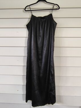 Divided Black Pleated Slip Dress